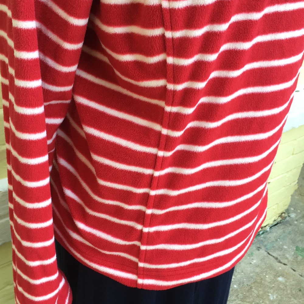 NWOT Red & White Striped Lands End Pullover Fleece - Picture 5 of 7